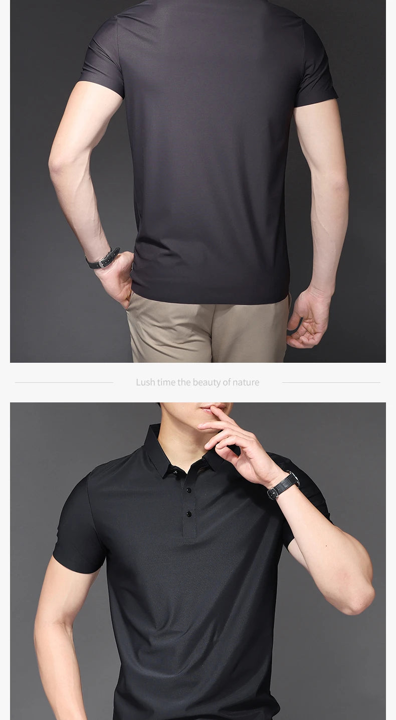 Men's Polo T-Shirt Summer Thin Breathable Stretch Casual Lapel Polo Shirt Male Brand Clothing