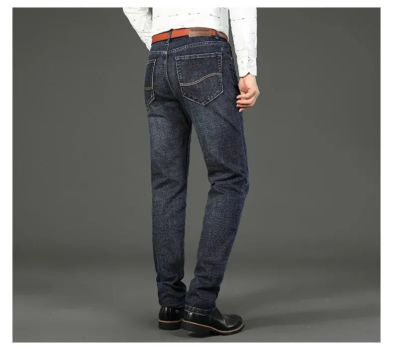 Men's Jeans Casual Straight Stretch Fashion Classic Blue Black Work Denim Trousers Male Brand Clothing