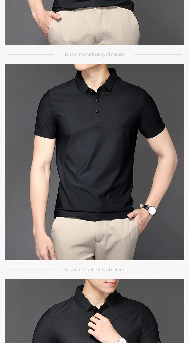 Men's Polo T-Shirt Summer Thin Breathable Stretch Casual Lapel Polo Shirt Male Brand Clothing