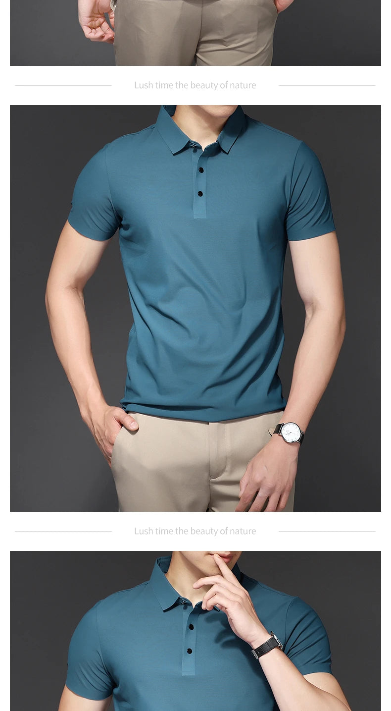 Men's Polo T-Shirt Summer Thin Breathable Stretch Casual Lapel Polo Shirt Male Brand Clothing