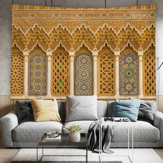 Moroccan Architectural Tapestry Wall Hanging Islamic Vintage Luxury Geometric European Bohemian Home Decor Tapestry Mural Screen