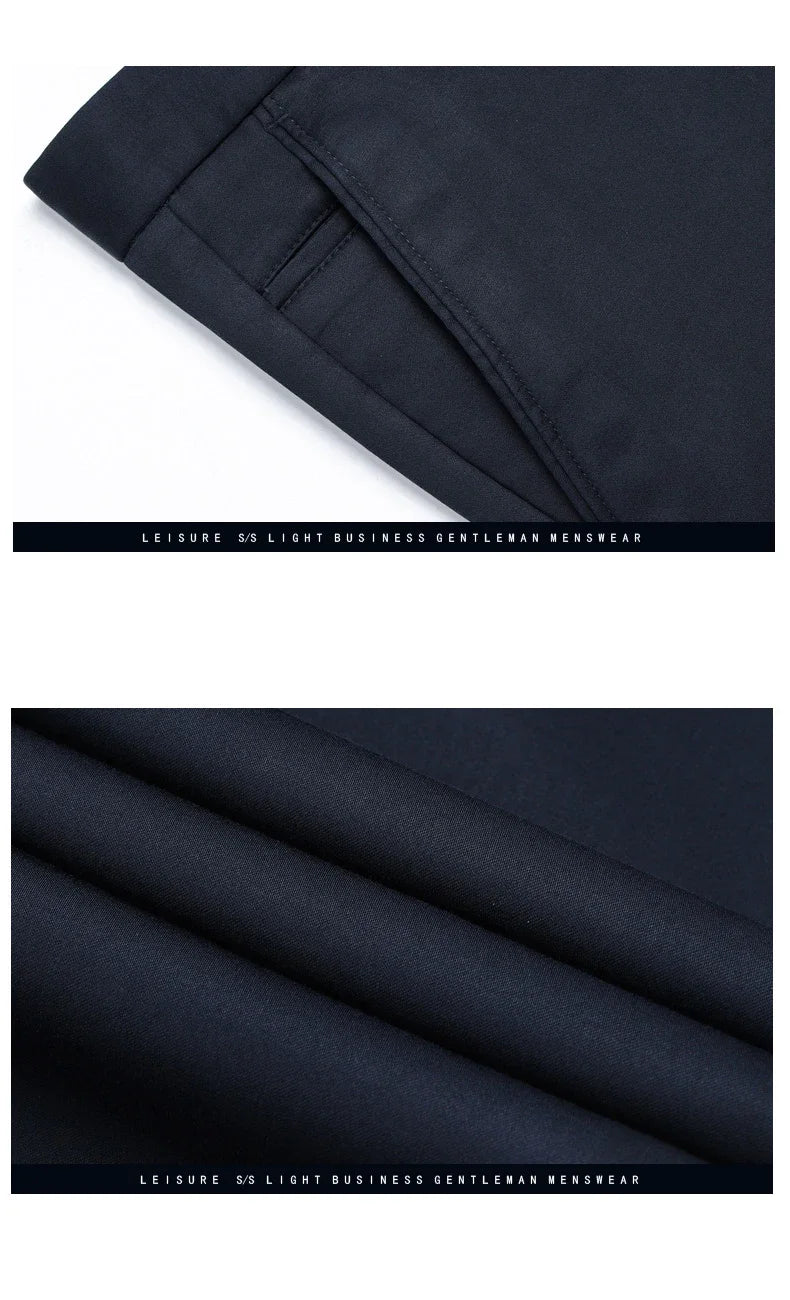 Men Pants Fleece Winter Thickened Casual Warm Classic Business Plush Straight Elastic Trousers Clothes Black Blue