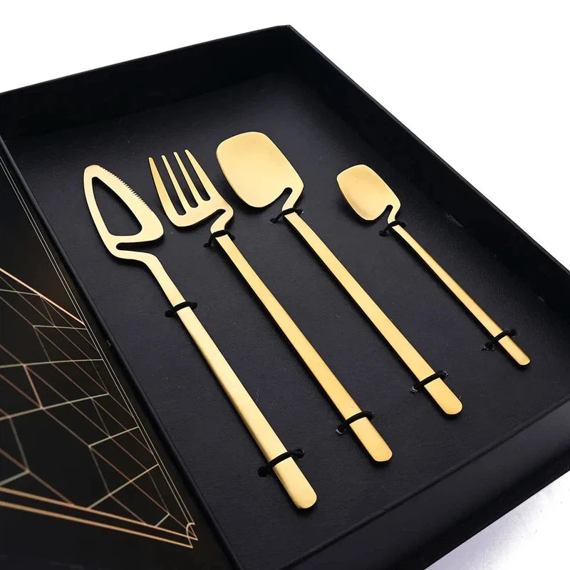 JANKNG 32pcs rose matte tableware set with stainless steel knife, fork, spoon, dinner cutlery in elegant gift box.