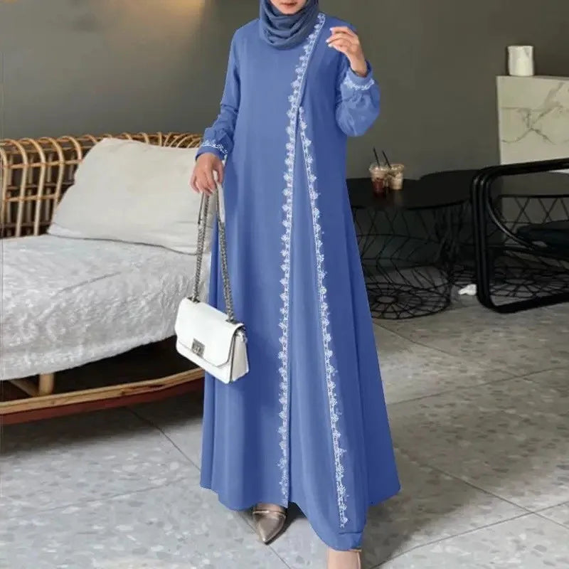 Abaya Muslim Fashion Long Sleeve O Neck Abaya Women Elegant Lace Patchwork Long Dresses