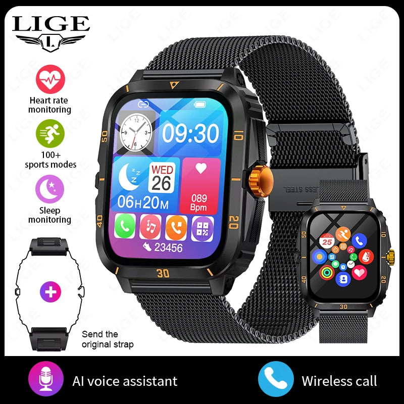 LIGE Sport Smart Watch For Men 2.01 Screen Blood Oxygen Bluetooth Call Watch 100+Sports Waterproof Smartwatch Man Reloj Hombre