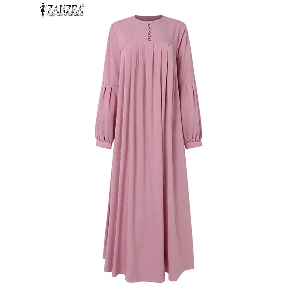 Abaya, Long Dress, Maxi for Muslim Women ZANZEA Vintage Autumn Sundress Fashion Long Lantern Sleeve Solid Maxi Dress Robe