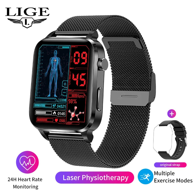 Lige New Men Smart Watch Laser Treatment Health Heart Rate Blood Pressure Waterproof Sport Watch Body Temperature Smartwatch Men