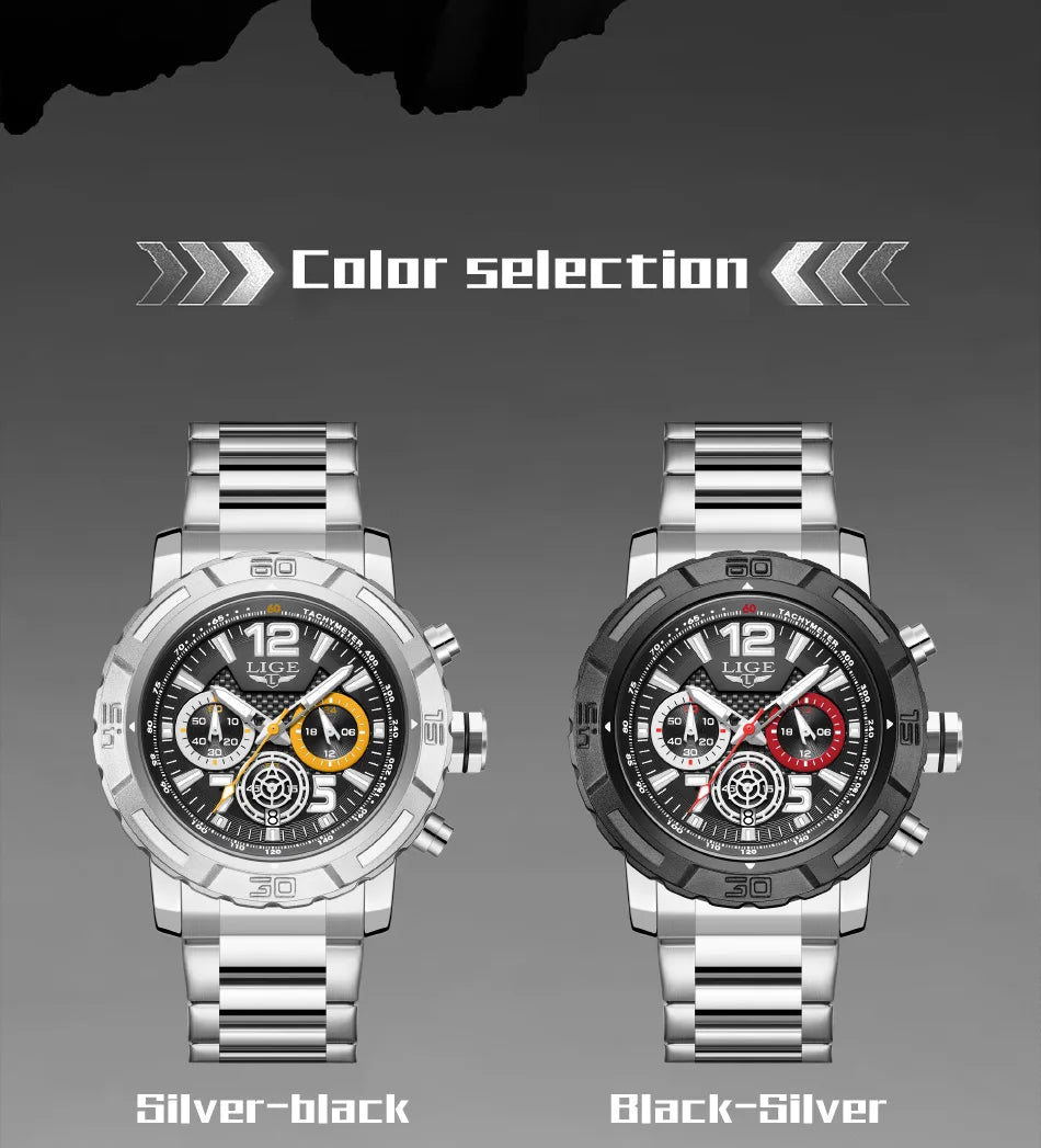 LIGE Casual Business Military Watches For Men Fashion Waterproof Quartz Chronograph Clock Male Sport Full Steel Date Watch Men