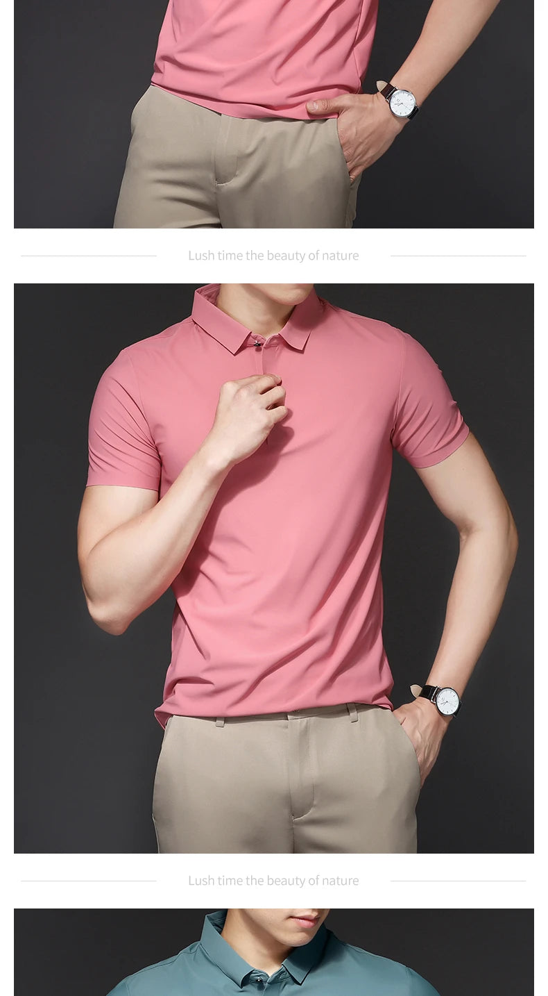 Men's Polo T-Shirt Summer Thin Breathable Stretch Casual Lapel Polo Shirt Male Brand Clothing