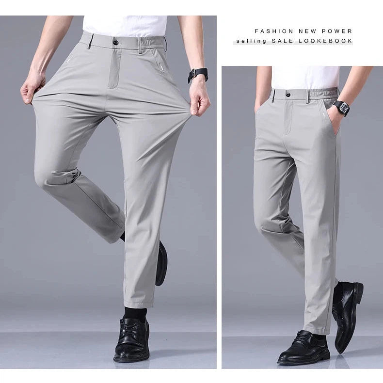 Men's Pants High Elastic Ultra-thin Casual Business Straight Slim Trousers Breathable Classic Black Gray Male Brand Pant