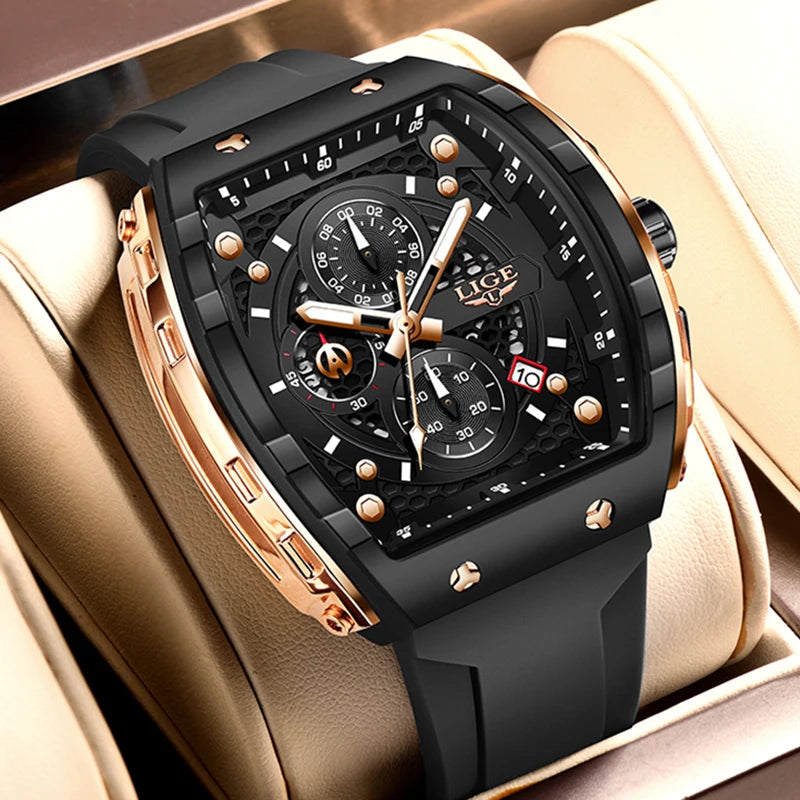 LIGE Top Brand Luxury Men's Watches Fashion Square Waterproof Men's Quartz Wristwatches Military Sports