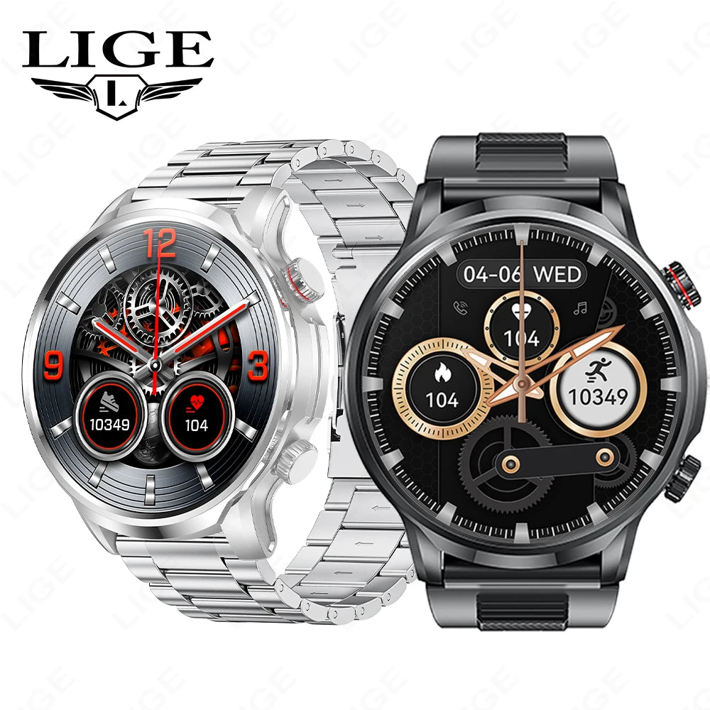 LIGE Smart Watch 1.95 inch Large Screen Bluetooth Calling Health Monitoring 500mAh Large Battery AI Voice Men Smartwatch EX100