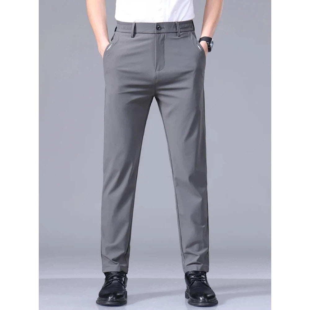 Men's Pants High Elastic Ultra-thin Casual Business Straight Slim Trousers Breathable Classic Black Gray Male Brand Pant