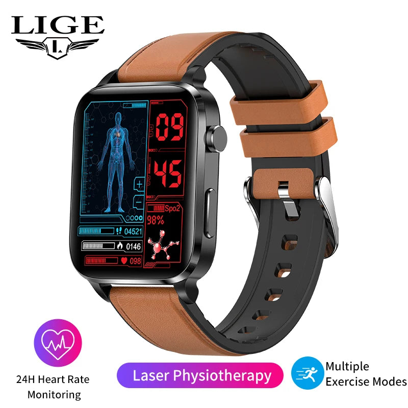 Lige New Men Smart Watch Laser Treatment Health Heart Rate Blood Pressure Waterproof Sport Watch Body Temperature Smartwatch Men