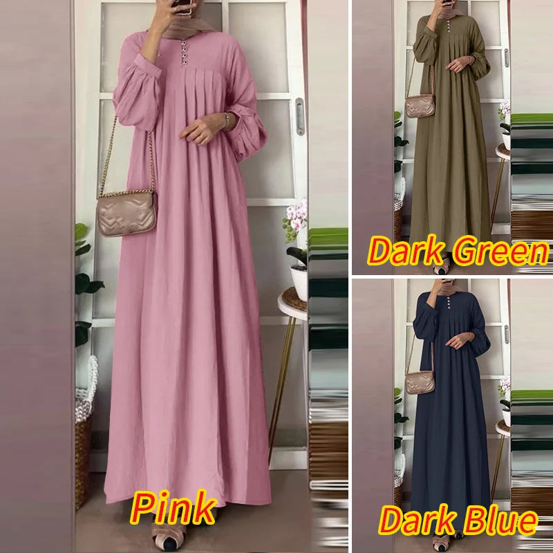 Abaya, Long Dress, Maxi for Muslim Women ZANZEA Vintage Autumn Sundress Fashion Long Lantern Sleeve Solid Maxi Dress Robe