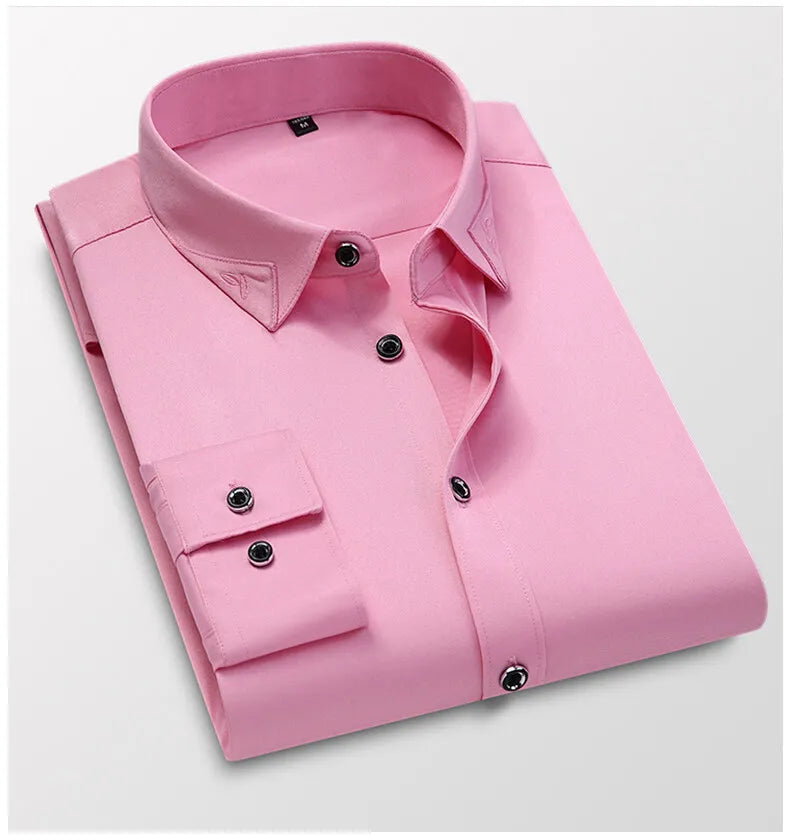 Men's Shirt  Long-sleeved Lite Embroidered Business Shirt Classic Slim Formal Male Brand Dress