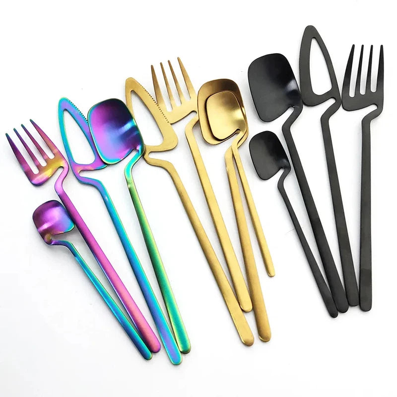 JANKNG 32pcs Rose Matte Tableware Set in stainless steel with knife, fork, spoon; perfect for kitchen, bar, party dinnerware.