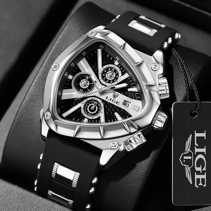 LIGE Fashion Men Watch Triangle Chronograph Military Wristwatch Sport Army Watches Luxury Waterproof Quartz Clock