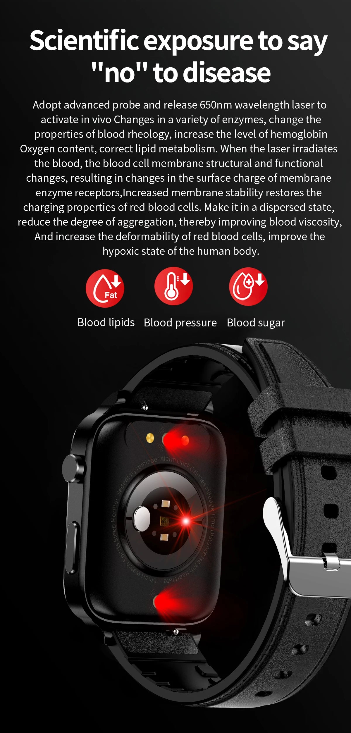 Lige New Men Smart Watch Laser Treatment Health Heart Rate Blood Pressure Waterproof Sport Watch Body Temperature Smartwatch Men