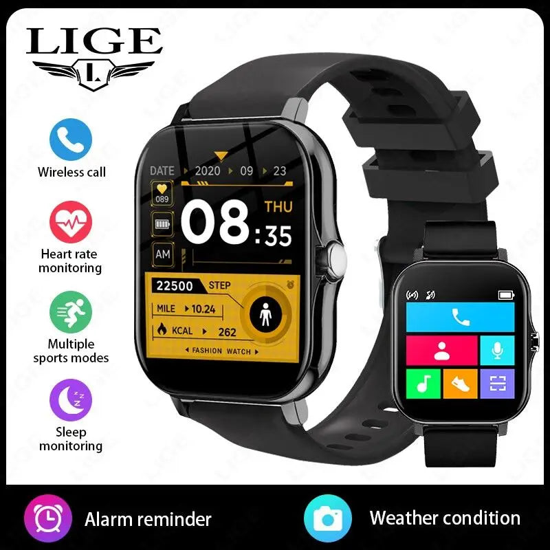 LIGE Women Smart Watch Men Full Touch Screen Heart Rate Fitness Tracker Ladies Watch Bluetooth Call Smart Clock For Android IOS