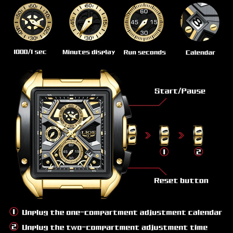 Men's Watches LIGE Big Dial Top Luxury Brand Sport Waterproof Chronograph Quartz Clock Automatic Date