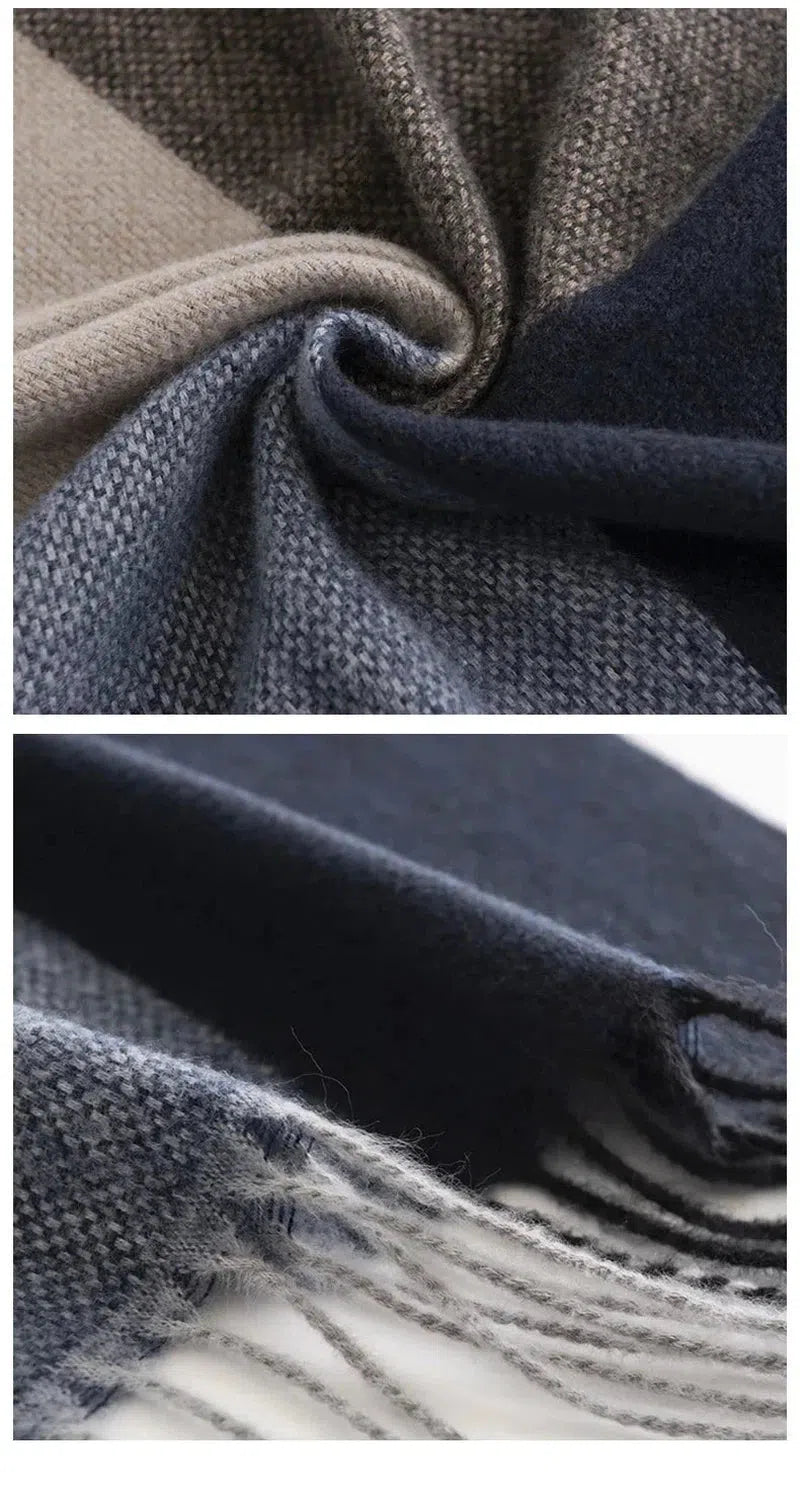 Men's Scarf Plaid Pattern Imitation Cashmere Winter Fashion Neck Protection Warmth Extended Shawl