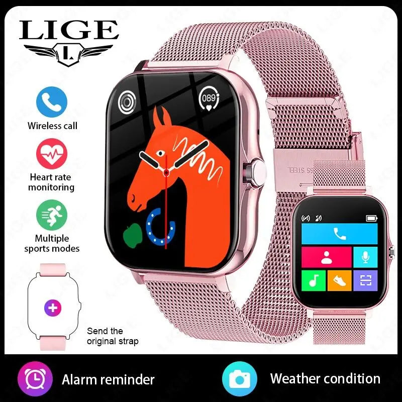 LIGE Women Smart Watch Men Full Touch Screen Heart Rate Fitness Tracker Ladies Watch Bluetooth Call Smart Clock For Android IOS