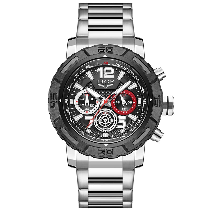 LIGE Casual Business Military Watches For Men Fashion Waterproof Quartz Chronograph Clock Male Sport Full Steel Date Watch Men