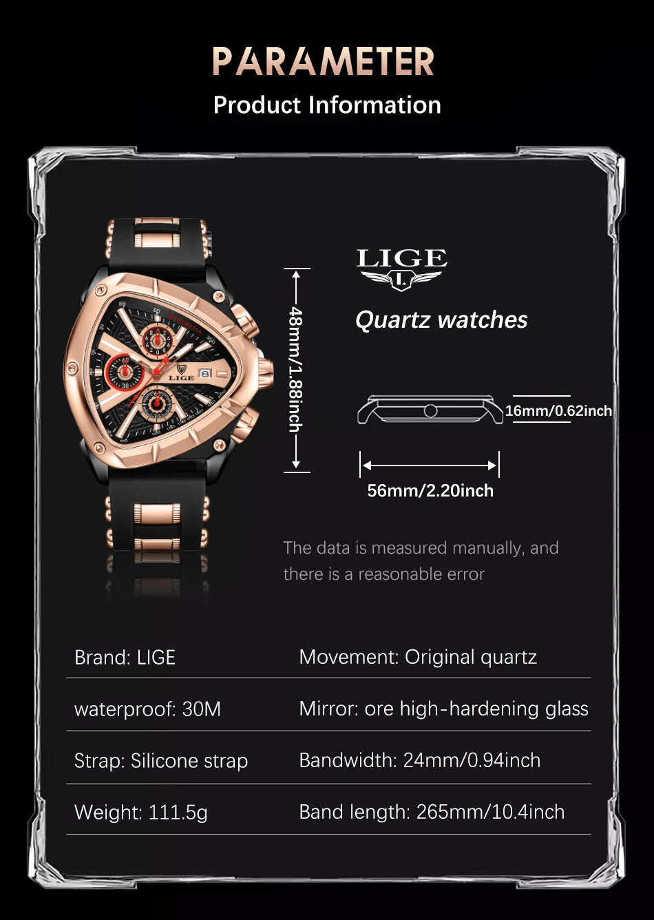 LIGE Fashion Men Watch Triangle Chronograph Military Wristwatch Sport Army Watches Luxury Waterproof Quartz Clock