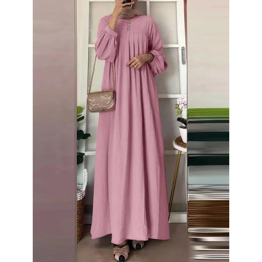 Abaya, Long Dress, Maxi for Muslim Women ZANZEA Vintage Autumn Sundress Fashion Long Lantern Sleeve Solid Maxi Dress Robe