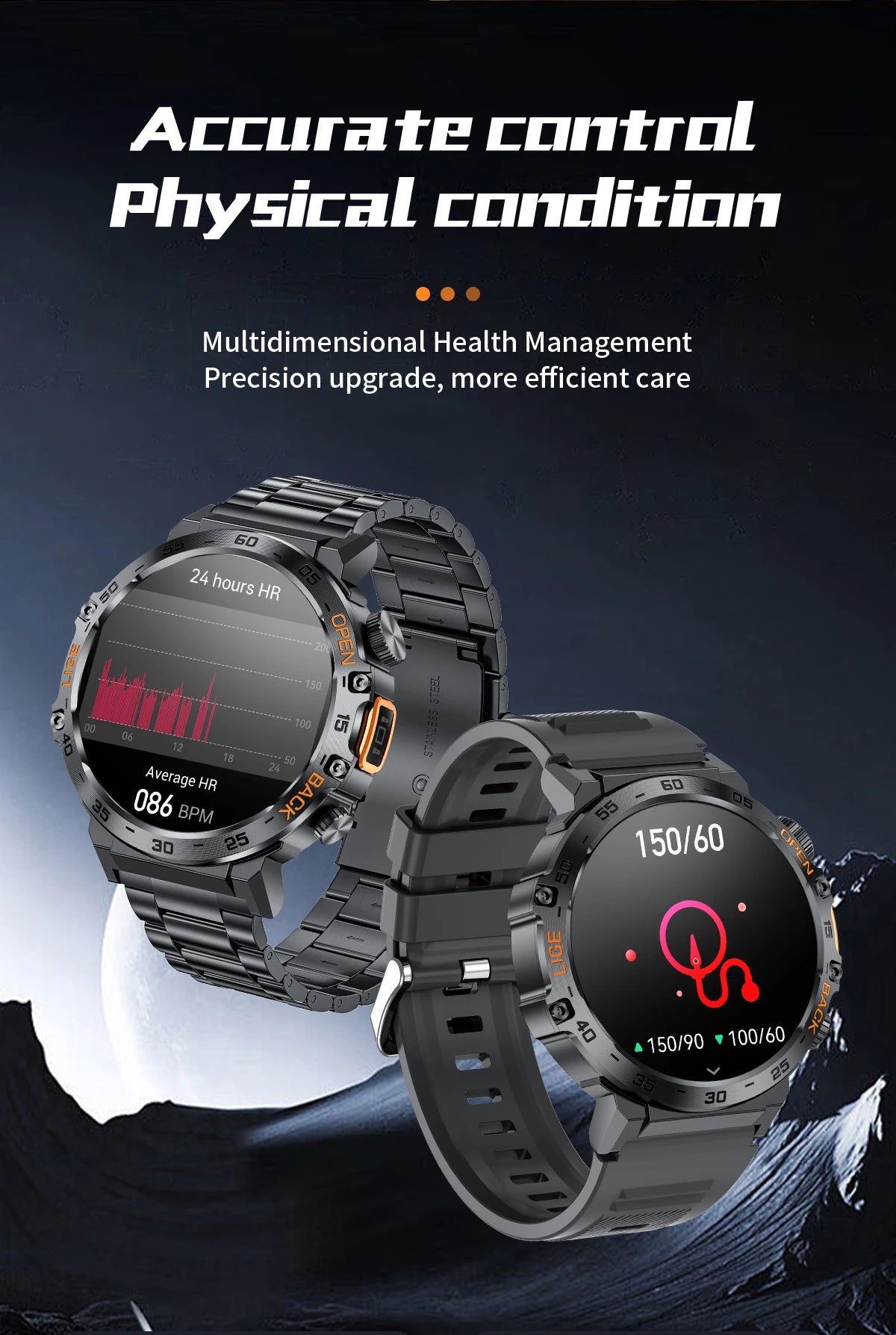 LIGE 2025 Smart Watch Men 360*360 AMOLED HD Screen Waterproof Sport Fitness Watches Flashlight