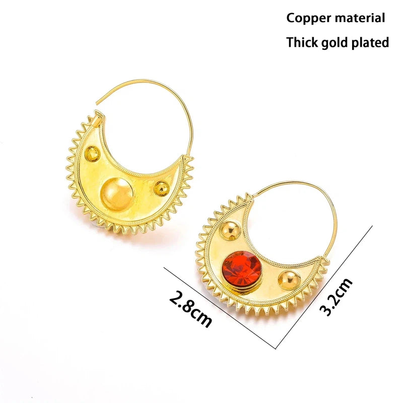 Gold Color Ethiopian Zircon Clip Earrings, Classic Round Drop Shape, Copper Metal