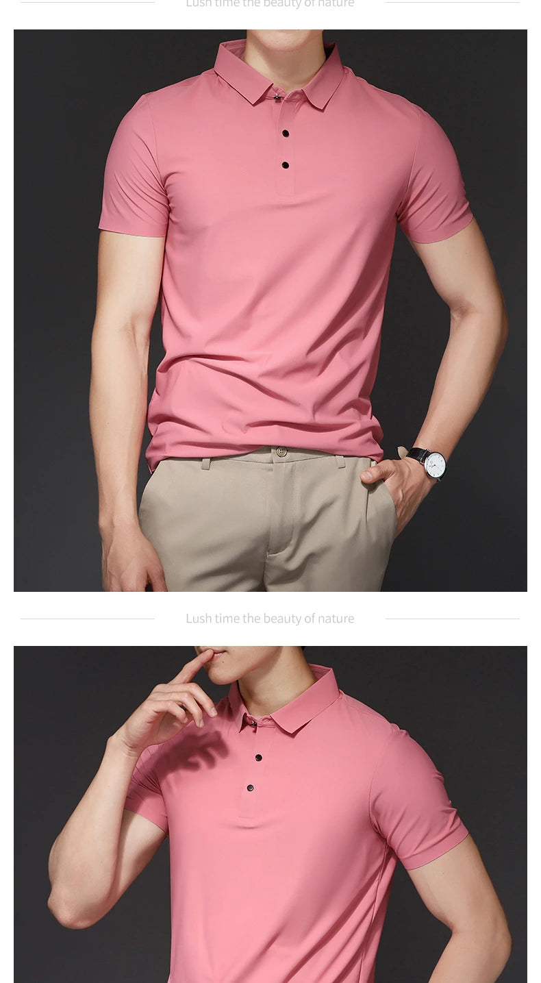 Men's Polo T-Shirt Summer Thin Breathable Stretch Casual Lapel Polo Shirt Male Brand Clothing