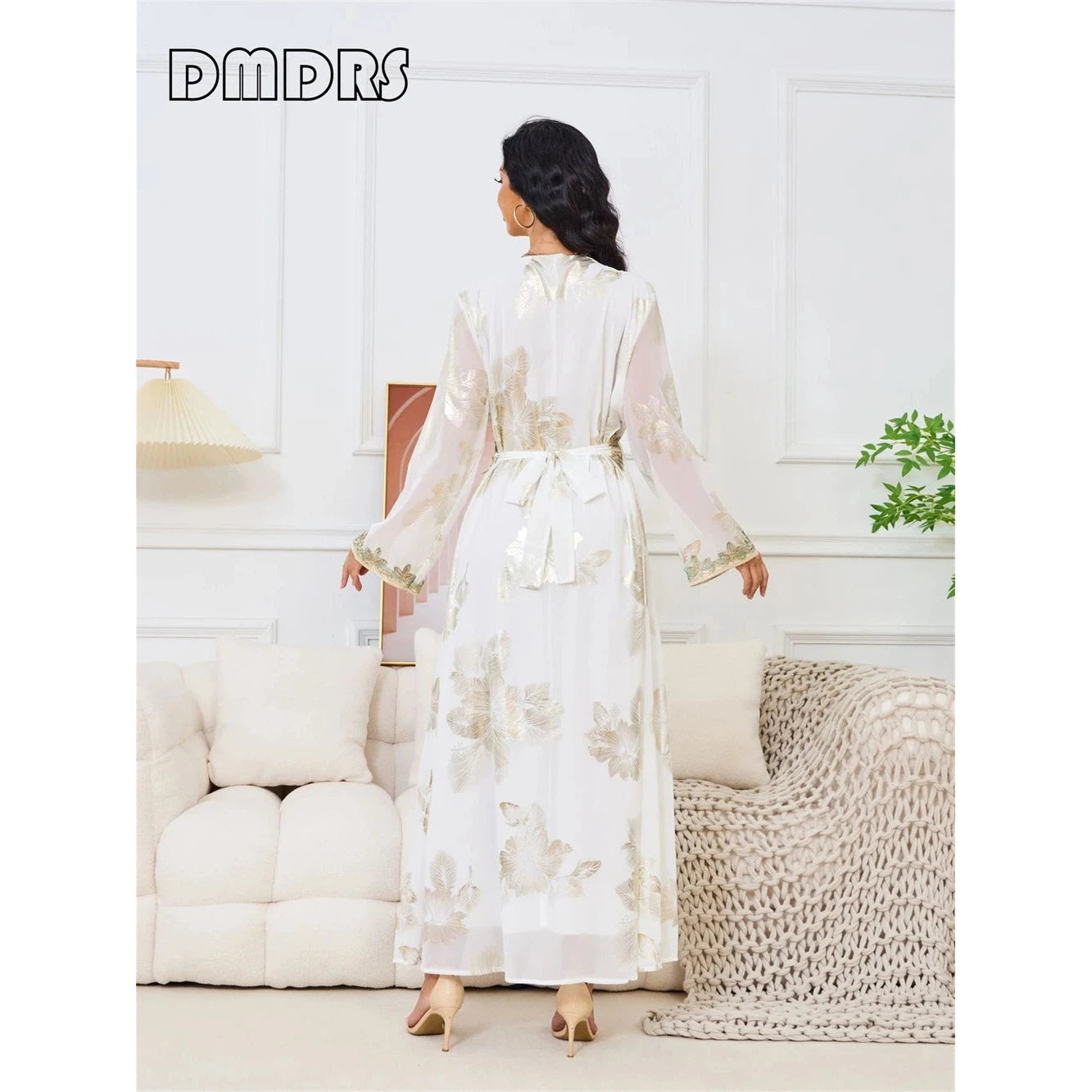 Women's Long Dress Maxi Type Formal Gown with Long Sleeves Floral Stamping Unique Arabic Dresses