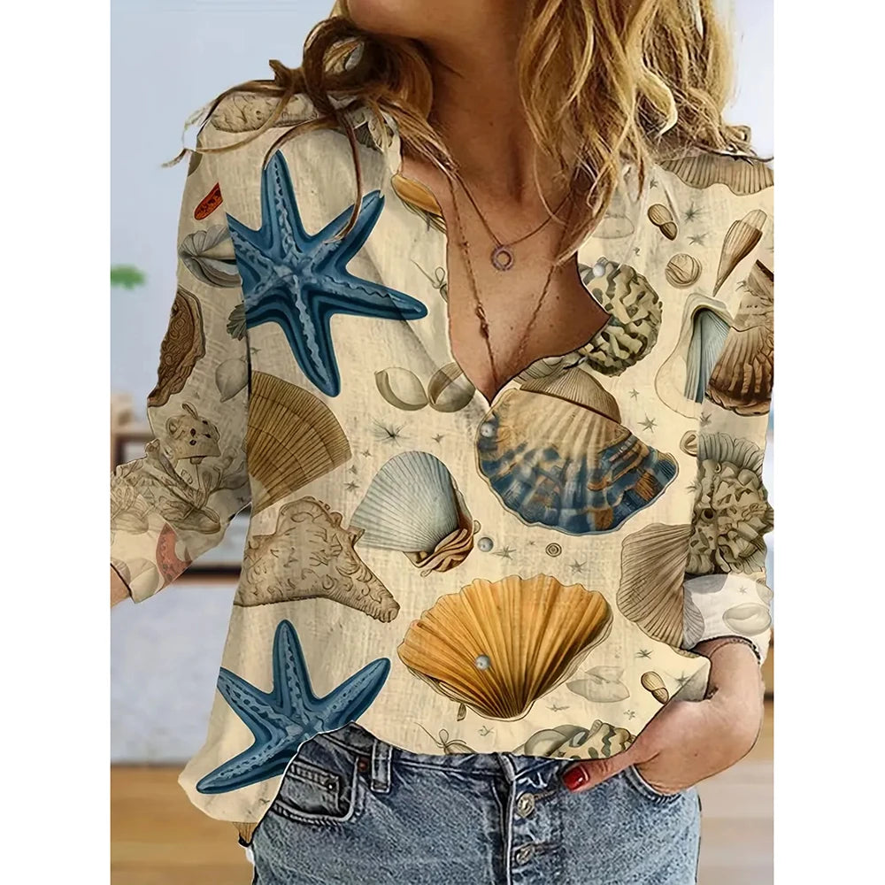 Spring Women's Long Sleeve Shirts Fashion Christmas Cartoon Print Single Breasted Shirts Popular Women's Casual Basic Tops