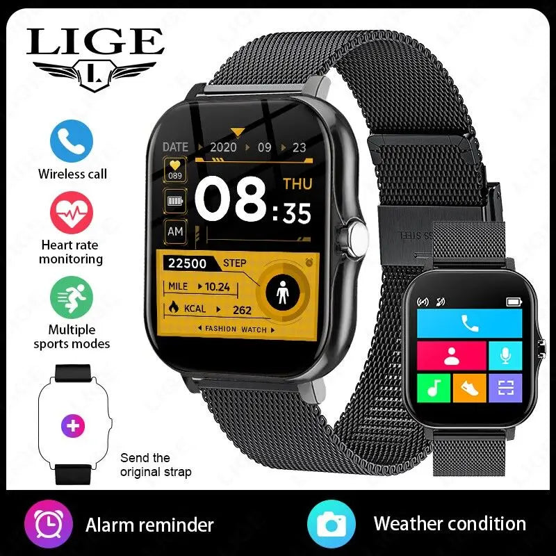 LIGE Smart Watch For Men Women Gift 1.44' Full Touch Screen Sports Fitness Watches Bluetooth Calls Digital Smartwatch Wristwatch