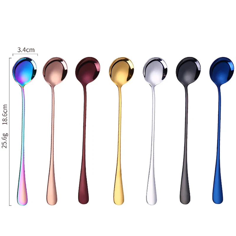 6-piece stainless steel cutlery set with long handle spoons for coffee, tea, ice cream, and desserts, kitchen supplies.