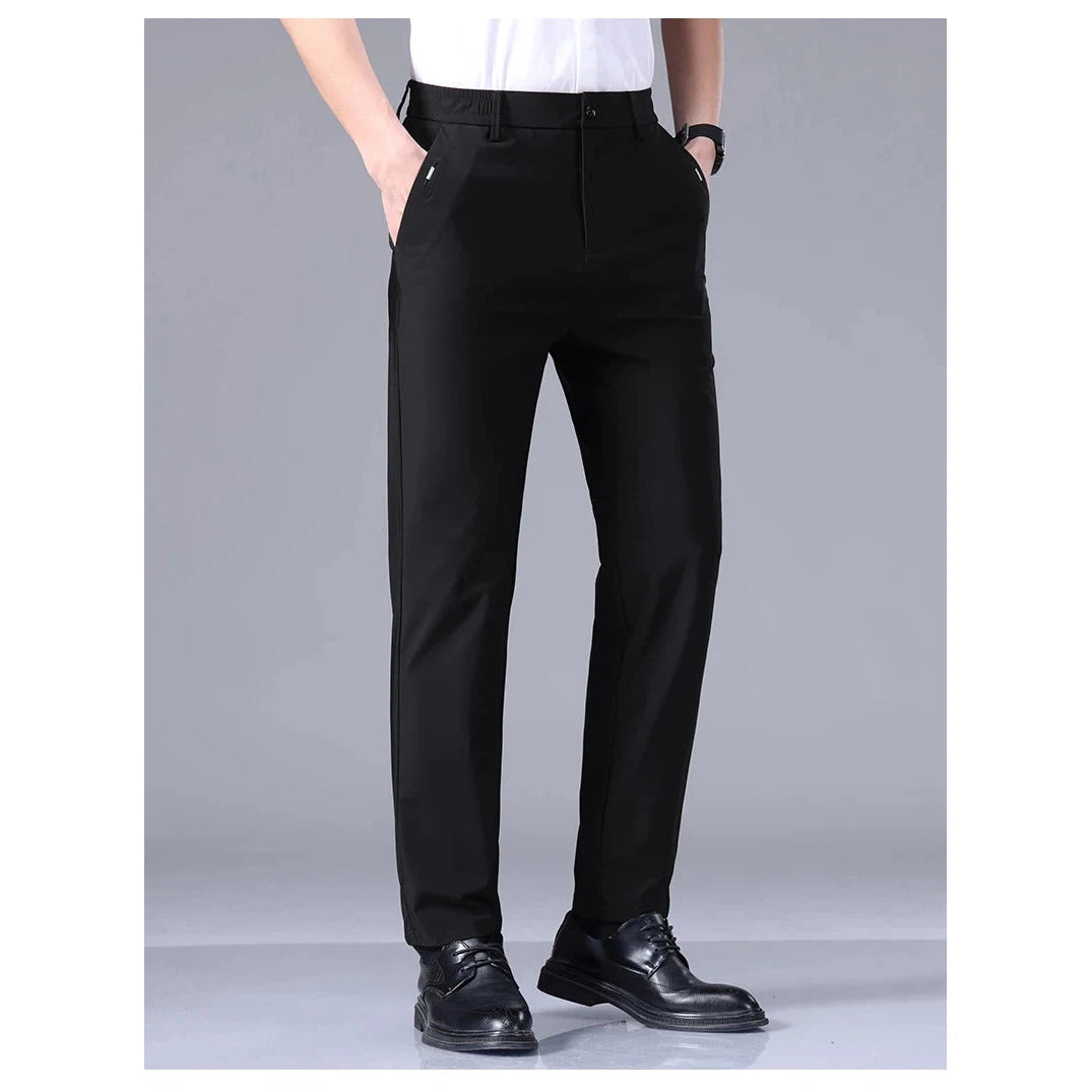 Men's Pants High Elastic Ultra-thin Casual Business Straight Slim Trousers Breathable Classic Black Gray Male Brand Pant