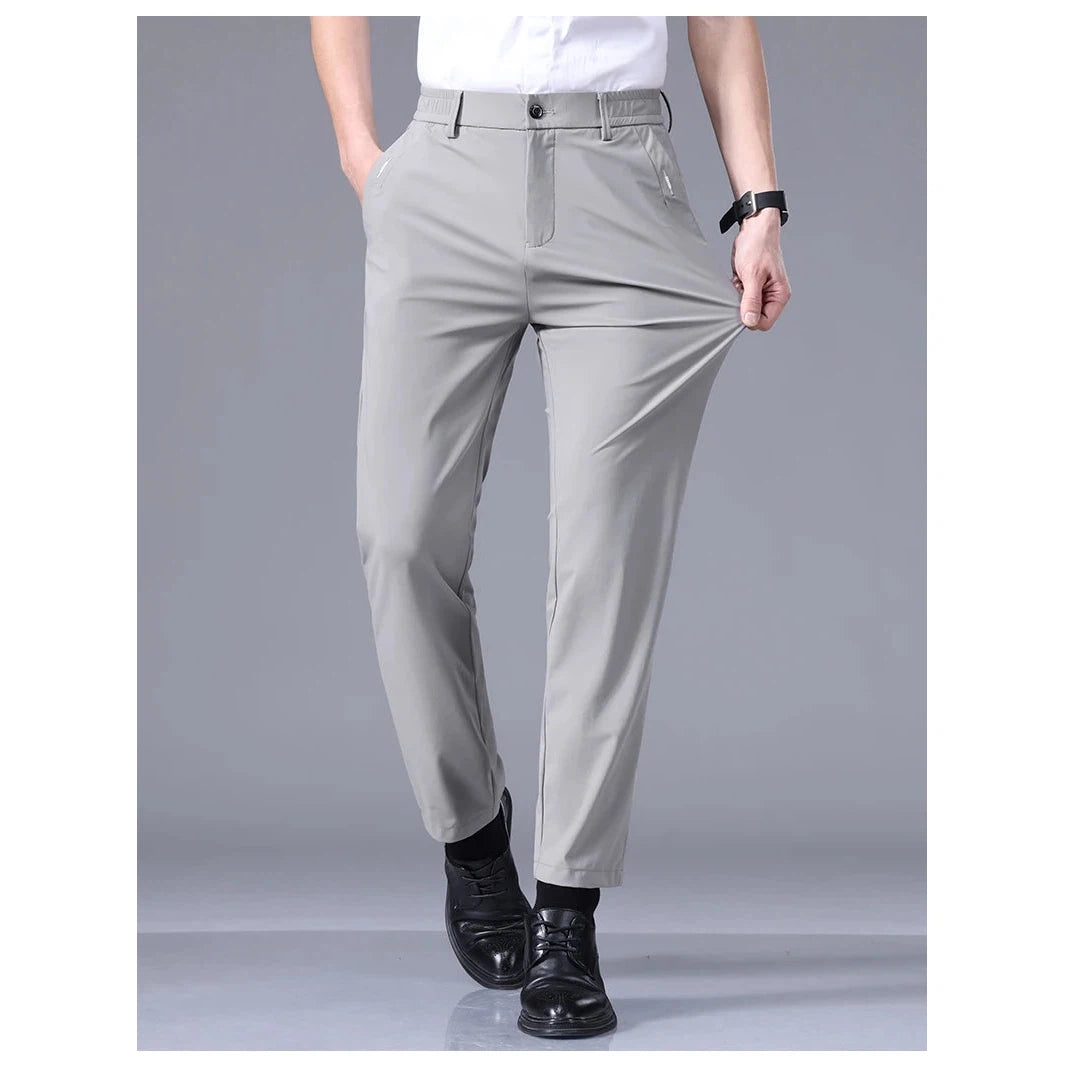 Men's Pants High Elastic Ultra-thin Casual Business Straight Slim Trousers Breathable Classic Black Gray Male Brand Pant