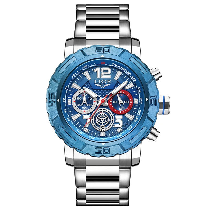 LIGE Casual Business Military Watches For Men Fashion Waterproof Quartz Chronograph Clock Male Sport Full Steel Date Watch Men