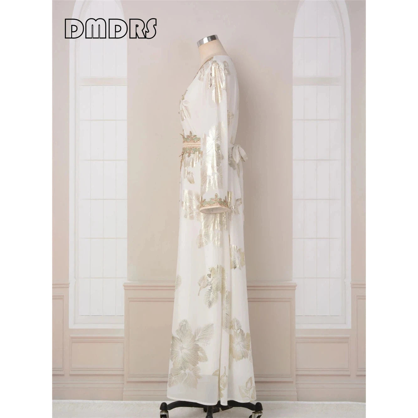 Women's Long Dress Maxi Type Formal Gown with Long Sleeves Floral Stamping Unique Arabic Dresses