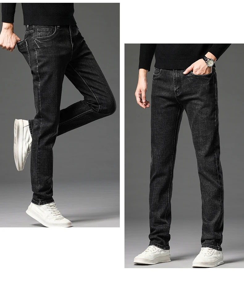 Men Jean Pant Cotton Stretch Classic Retro Straight Slim Straight Trouser Male Clothing Pants