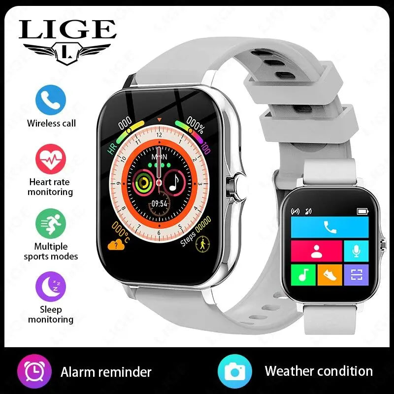 LIGE Women Smart Watch Men Full Touch Screen Heart Rate Fitness Tracker Ladies Watch Bluetooth Call Smart Clock For Android IOS