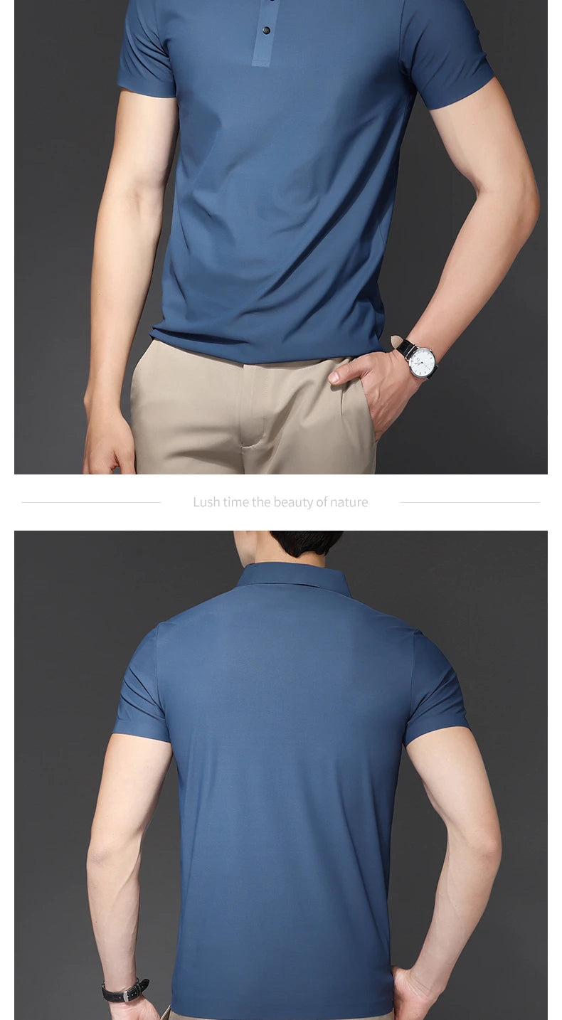 Men's Polo T-Shirt Summer Thin Breathable Stretch Casual Lapel Polo Shirt Male Brand Clothing