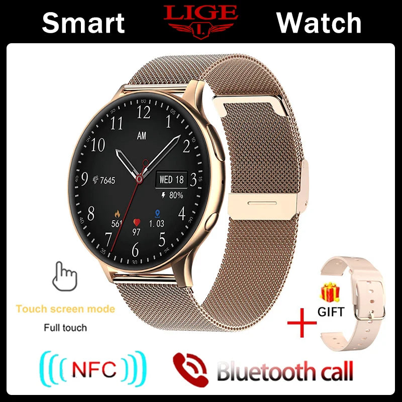 LIGE 2023 NFC Smart Watch Lady Support Recording 1G Local Music Playback Bluetooth Answer Call Watch Women Waterproof Smartwatch