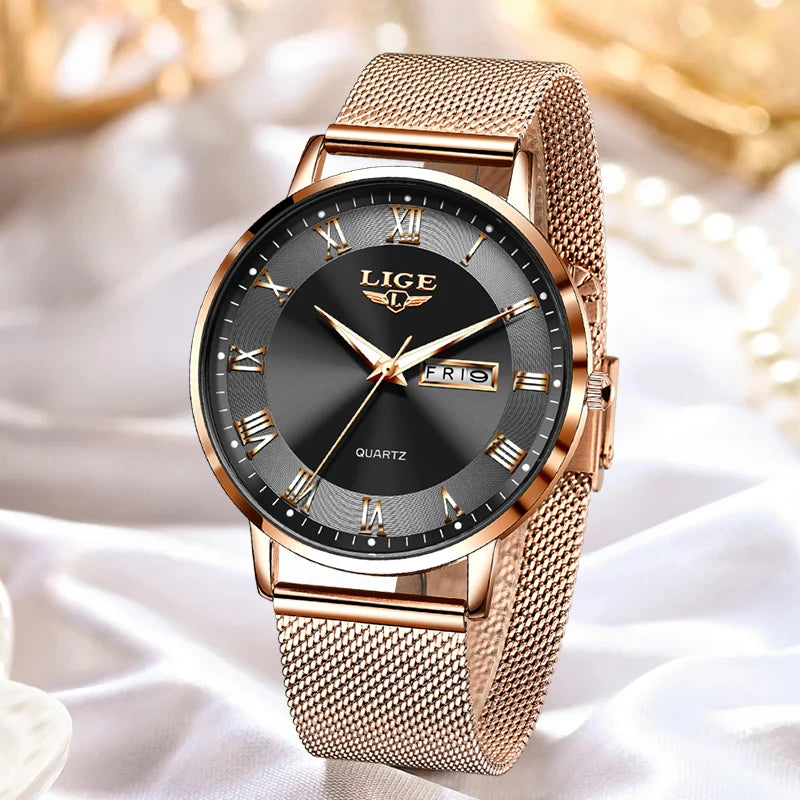 LIGE 2024 New Watch Women Luxury Watches Ladies Creative Steel Women's Bracelet Watches Female Waterproof Clock Relogio Feminino