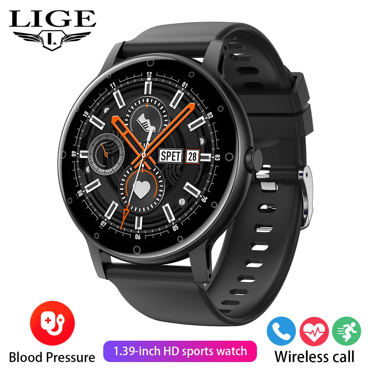 LIGE Smart Watch Men Outdoor Bluetooth Call Sports Fitness Watches Health Monitor Waterproof For Android IOS Smartwatch Women