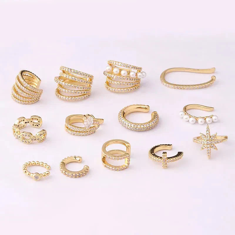 1pc Golden Stainless Steel Pearl Earrings Fake Piercing Ear Clip Cuffs Ring Artificial Jewelry