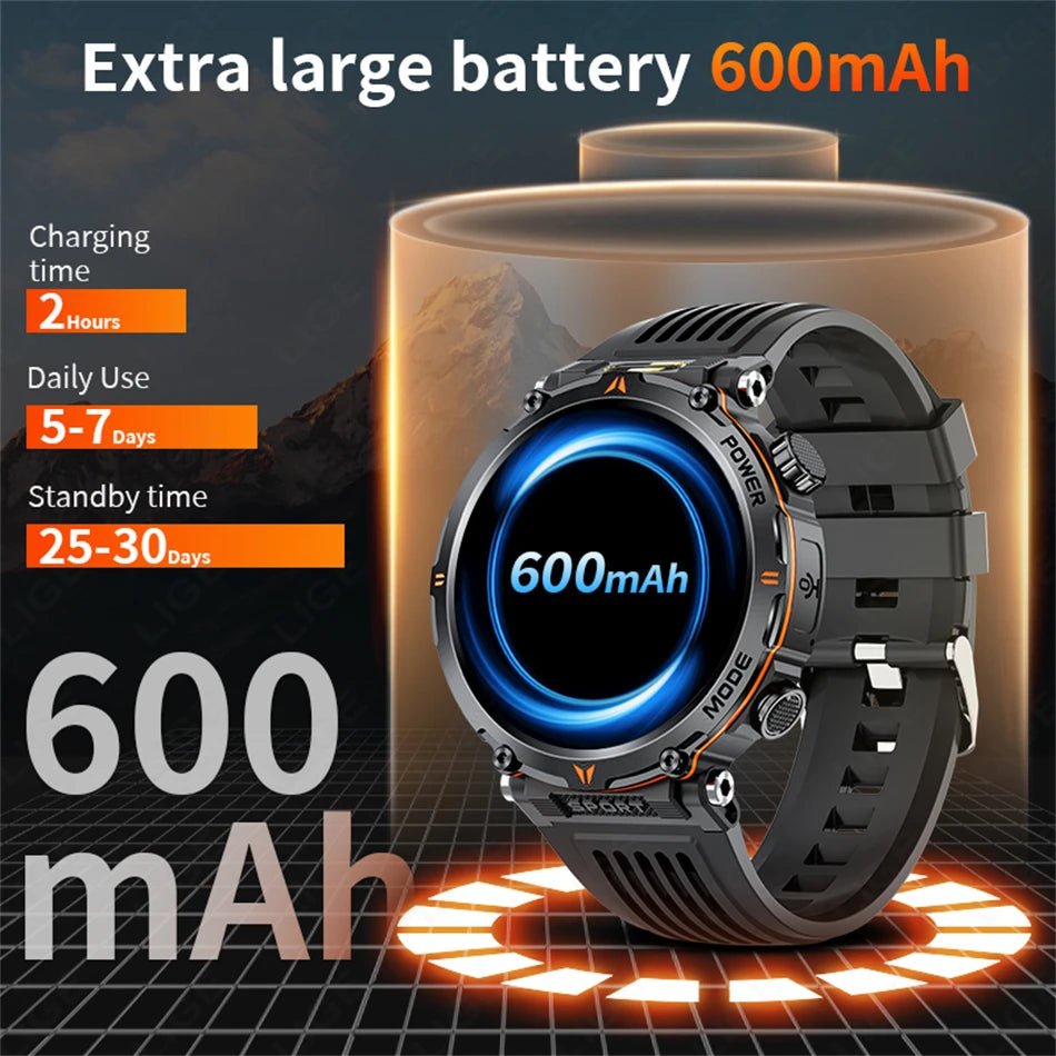 Smart Watch, LIGE New 600mah Battery LED Flashlight Compass Military Sport Watches Bluetooth Call Waterproof