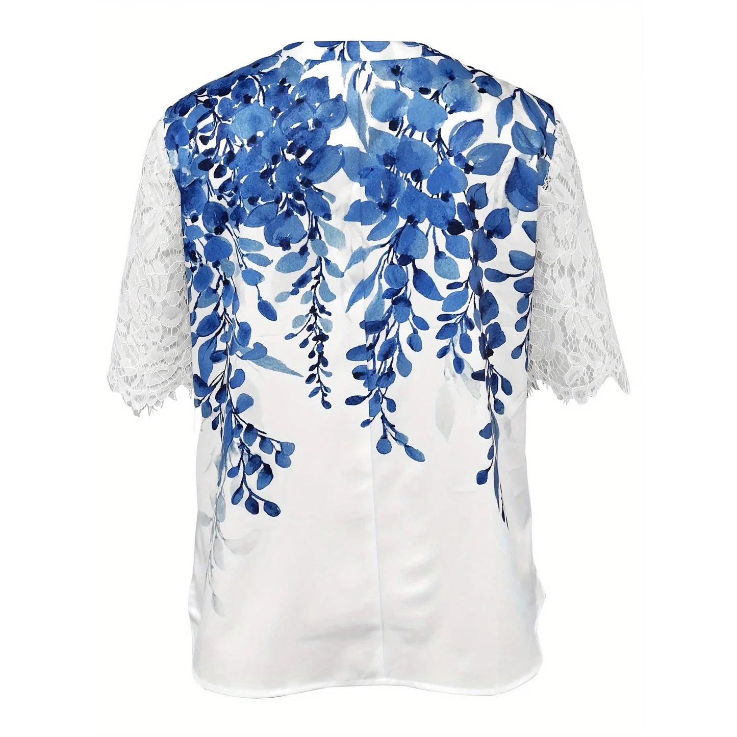 Women Tops, Women Blouse, Women Shirt, Floral Printed Casual V Neck Lace Half Sleeve Ladies Elegant Summer Top